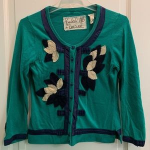 Anthropologie Field Flower green cardigan small